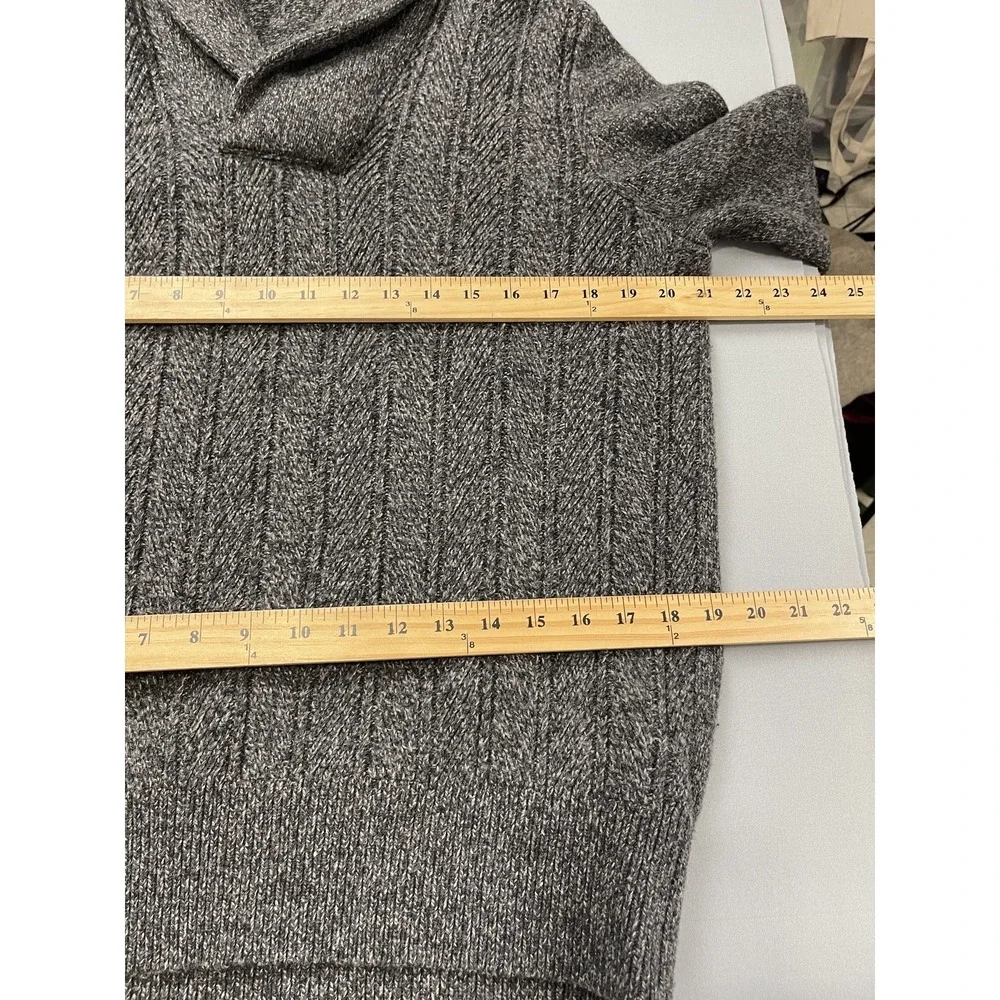 Banana Republic Mens Sweater Medium Gray‎ Lambswool Blend Shawl Collar Fisherman